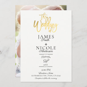 Modern Minimal Gold Foil Full Photo Back Wedding Invitation