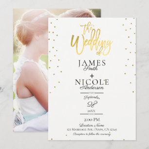 Modern Minimal Gold Foil Full Photo Back Wedding Invitation