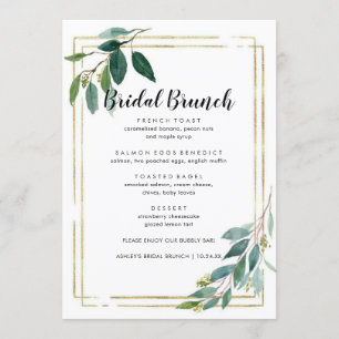 Modern Minimal Gold Foliage Bridal Brunch Menu