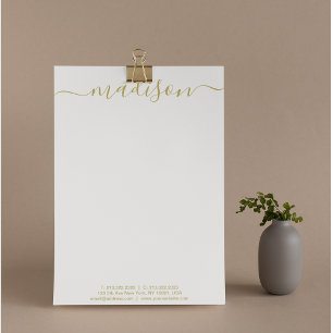 Modern Minimal Gold Grey Typography Name Script Custom Letterhead