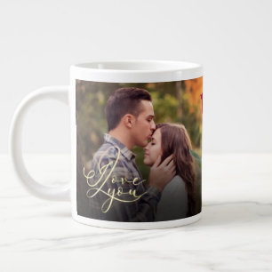 Modern Minimal Gold I Love You Typography Photo Large Coffee Mug
