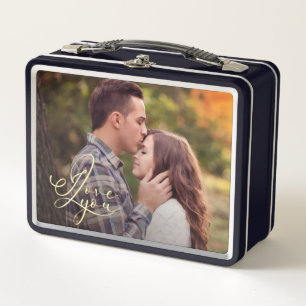 Modern Minimal Gold I Love You Typography Photo Metal Lunch Box