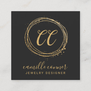 Modern Minimal Gold Monogram Jewellery Designer Square Business Card