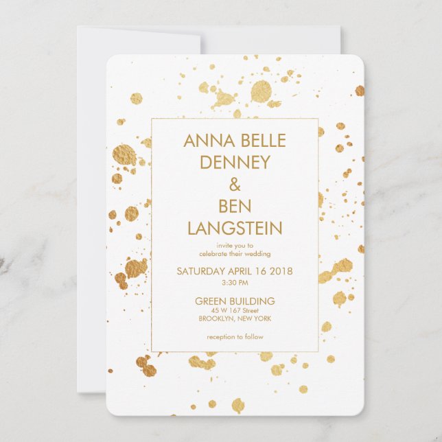 Modern Minimal Gold Paint Splatter Elegant Wedding Invitation (Front)