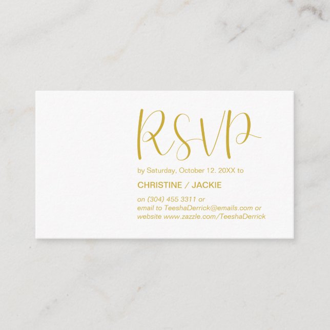 Modern Minimal, Gold Script, RSVP respond Enclosure Card (Front)