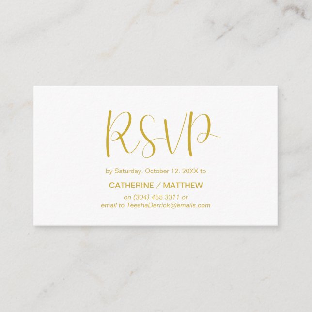 Modern Minimal, Gold Script, RSVP respond Enclosure Card (Front)