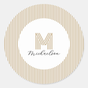 Modern Minimal Gold Stripes Monogram Classic Round Sticker
