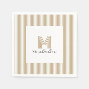 Modern Minimal Gold Stripes Monogram Napkin