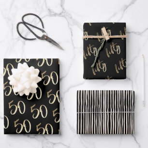Modern Minimal Gold Type 50th birthday Party Wrapping Paper Sheet