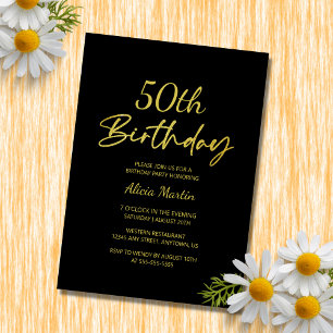 Modern & Minimal Gold Typography Black Birthday Invitation