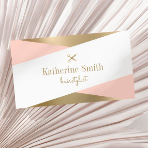 Modern minimal gold & white scissors hairstylist business card