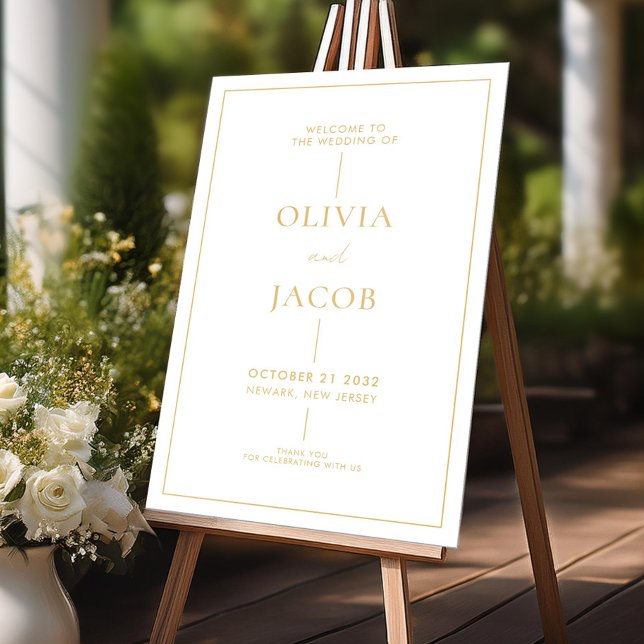 Modern Minimal Gold White Wedding Welcome Acrylic Sign (Creator Uploaded)