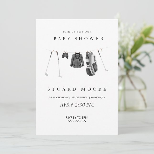 Modern minimal golf baby shower invitation (Standing Front)