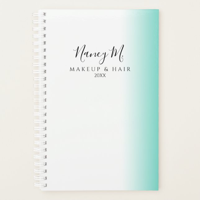 Modern minimal gradient mint white makeup & hair planner (Front)