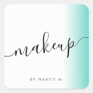 Modern minimal gradient mint white makeup square sticker