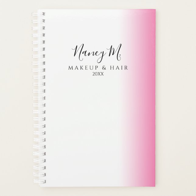 Modern minimal gradient pink white makeup & hair planner (Front)