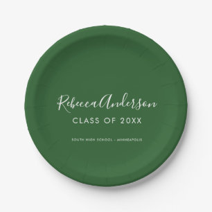 Modern Minimal Graduate Script Dark Green Paper Plate