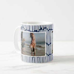 Modern minimal graphic 2 photo navy blue and white coffee mug