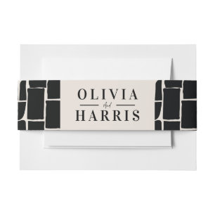 Modern minimal graphic black & white favor party invitation belly band