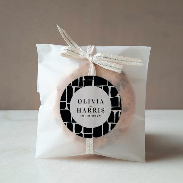 Modern minimal graphic black & white favour party classic round sticker (Creator Uploaded)
