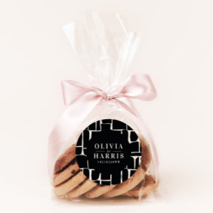 Modern minimal graphic black & white favour party classic round sticker