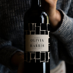 Modern minimal graphic black & white party favour wine label