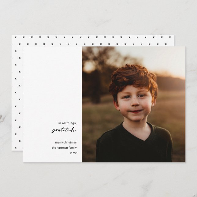 Modern Minimal | Gratitude Photo Christmas Black Holiday Card (Front/Back)
