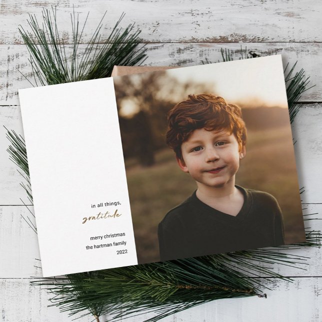 Modern Minimal | Gratitude Photo Christmas Gold Holiday Card (Creator Uploaded)