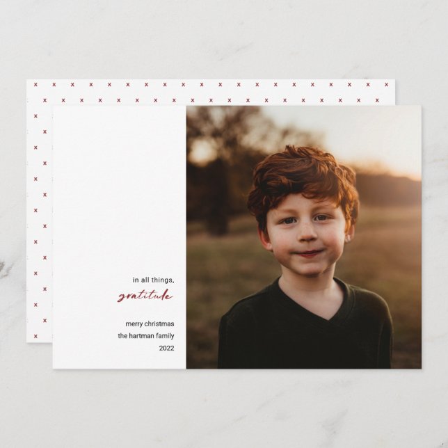 Modern Minimal | Gratitude Photo Christmas Red Holiday Card (Front/Back)