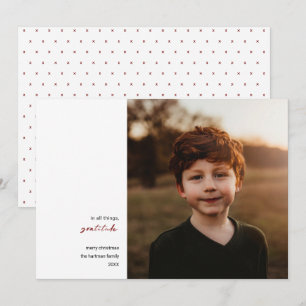 Modern Minimal Gratitude Photo Christmas Red Holiday Card