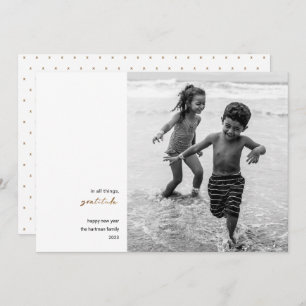 Modern Minimal Gratitude Photo New Year Gold Holiday Card
