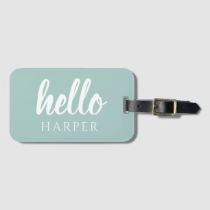 Modern Minimal Green And White Hello And You Name Luggage Tag