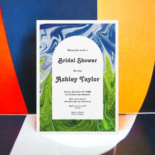 Modern Minimal Green Blue Abstract Bridal Shower Invitation