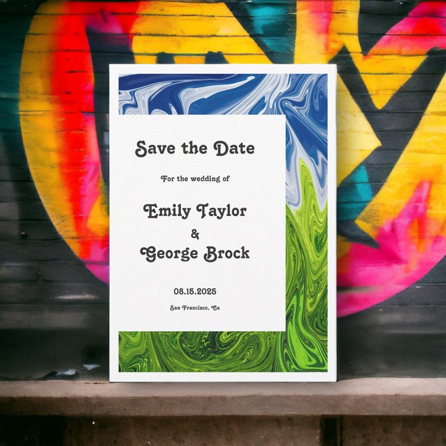 Modern Minimal Green Blue Nature Abstract Wedding Save The Date (Creator Uploaded)