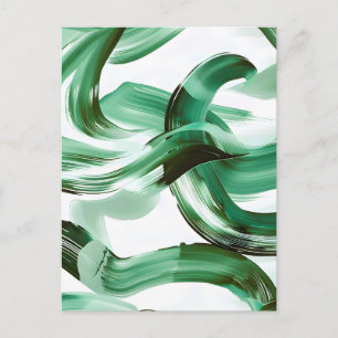 Modern Minimal Green Brush Strokes Abstract Announcement Postcard
