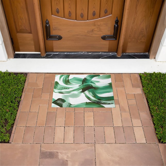 Modern Minimal Green Brush Strokes Abstract Doormat (Outdoor)