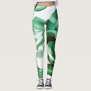 Modern Minimal Green Brush Strokes Abstract Leggings