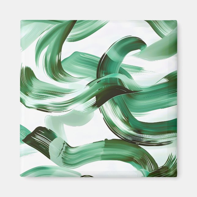 Modern Minimal Green Brush Strokes Abstract Magnet (Front)