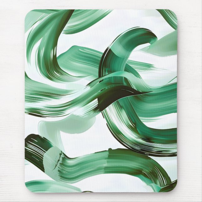 Modern Minimal Green Brush Strokes Abstract Mouse Pad (Front)