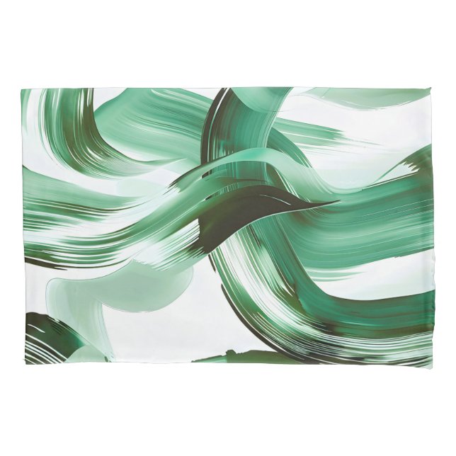 Modern Minimal Green Brush Strokes Abstract Pillowcase (Front)