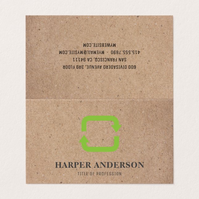 Modern Minimal Green Eco Recycle Professional Business Card (Outside Unfolded)