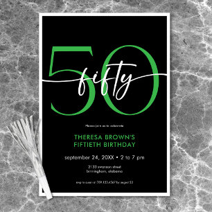 Modern Minimal Green Fifty Script Birthday Invitation