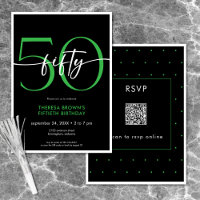 Modern Minimal Green Fifty Script Birthday QR