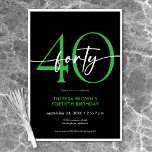 Modern Minimal Green Forty Script Birthday Invitation<br><div class="desc">Modern and chic,  this birthday invitation combines classic black and white with accents of bright lime green. It's minimal design is a simple and fun design to celebrate the milestone birthday. The back is a simple polka dot pattern. Created by Simply Farmhouse Press.</div>