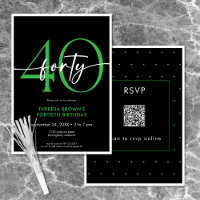 Modern Minimal Green Forty Script Birthday QR
