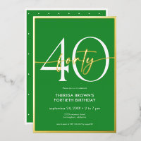 Modern Minimal Green Gold Script Birthday