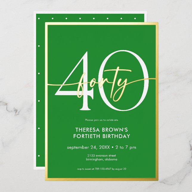 Modern Minimal Green Gold Script Birthday (Front/Back)