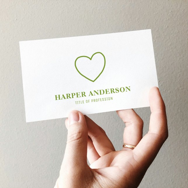 Modern Minimal Green Heart Eco Professional Business Card (Creator Uploaded)