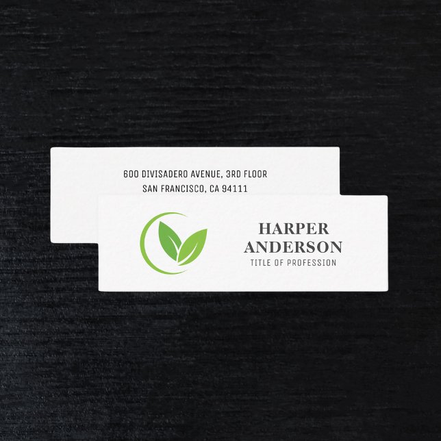 Modern Minimal Green Leaf Logo Mini Business Card (Creator Uploaded)
