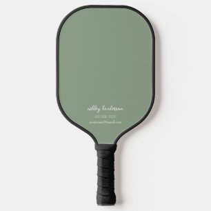 Modern Minimal Green Monogram Name + Contact Info Pickleball Paddle